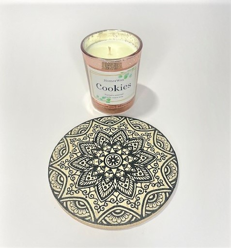 Lumanare parfumata, ceara soia, aroma Cookies, 75 g, suport lemn mandala [5]