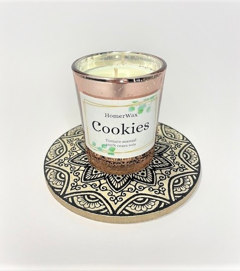 Lumanare parfumata, ceara soia, aroma Cookies, 75 g, suport lemn mandala [2]
