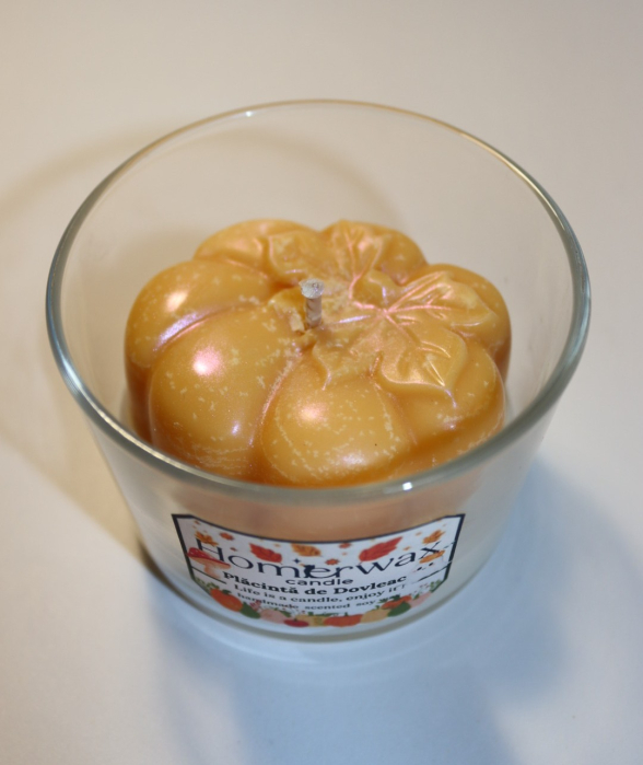 Lumanare parfumata din ceara de soia, model Dovleac, aroma Placinta de Dovleac, 120 g [3]