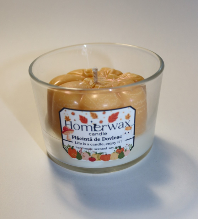 Lumanare parfumata din ceara de soia, model Dovleac, aroma Placinta de Dovleac, 120 g [5]