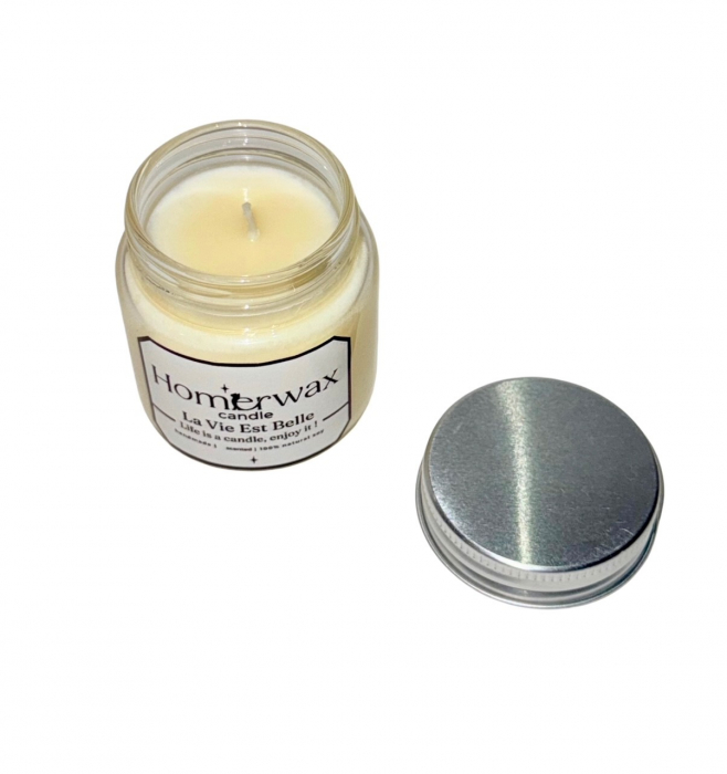 Lumanare parfumata din ceara naturala de soia in borcan de sticla transparenta borosilicata cu capac argintiu aroma cantitate ceara 50 g [6]