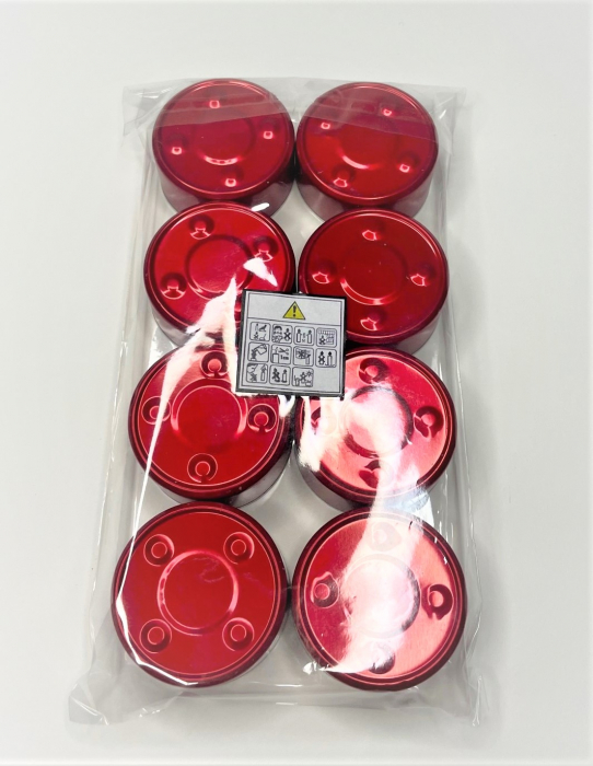 Set lumanari neparfumate din ceara naturala de soia, tip pastila, 8 buc, 128 g cantitate ceara / set , culoarea ambalaj rosu ​​​​​​​Sunt ambalate intr-o punga transparenta de celofan.  [4]