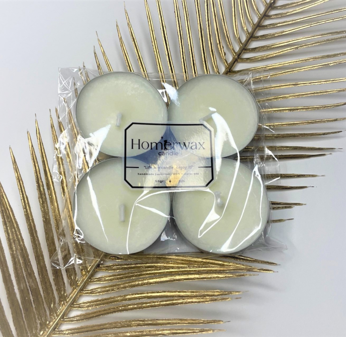 Set lumanari neparfumate din ceara naturala de soia tip pastila 4 buc 50 g cantitate ceara / set argintiu culoarea ambalaj [2]