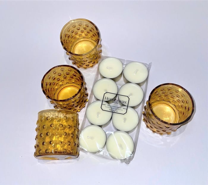 4 pahare aurii si 8 lumanari neparfumate din ceara naturala de soia, tip pastila, 128 g [2]
