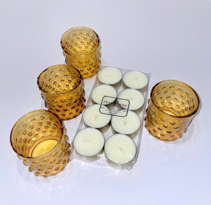 4 pahare aurii si 8 lumanari neparfumate din ceara naturala de soia, tip pastila, 128 g [3]