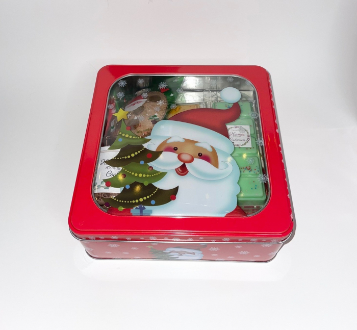 Cutie metalica de Craciun cu lumanare din ceara de soia aroma Cookies, 70 g, 2 snapbar, arome Craciun si Scortisoara, 100 g, set 2 lumanari tip pastila, breloc fetru - model cookie, suport lumanare, agenda 2023 si pix [5]