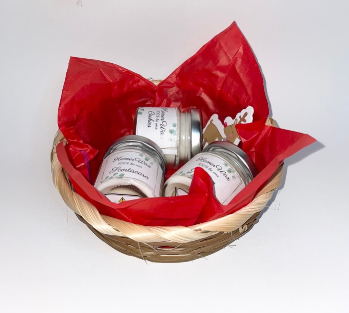 Cosulet cu 3 lumanari parfumate din ceara de soia, handmade, arome Cookies, Craciun, Scortisoara, 150 g [5]