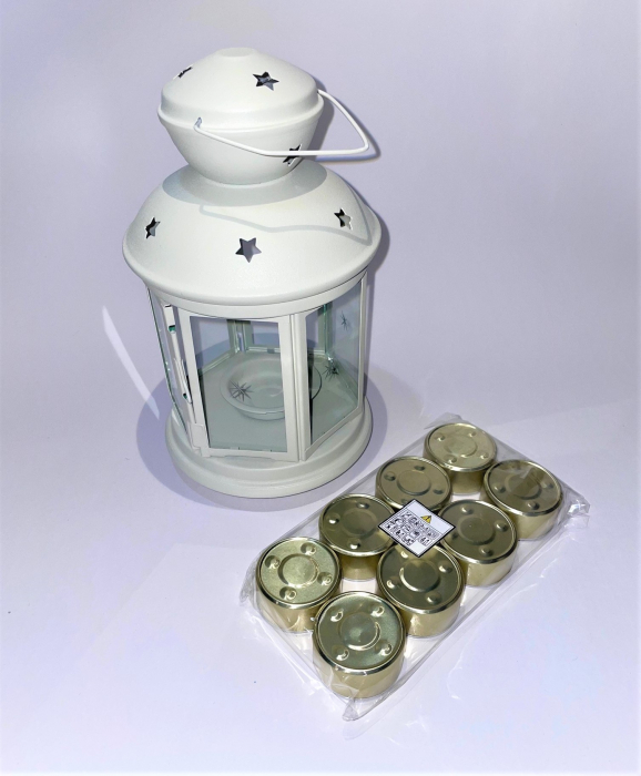 Set felinar metalic bej si 8 lumanari neparfumate din ceara naturala de soia, tip pastila, 128 g [3]