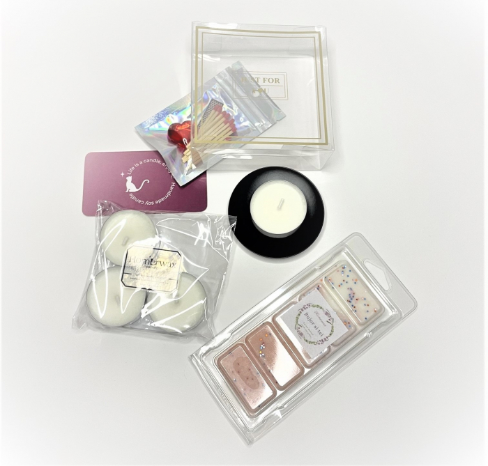 Cutie eleganta, set lumanari neparfumate, suport ,etalic negru, snap bar clam shell aroma Bujor si tei, 100 g [5]