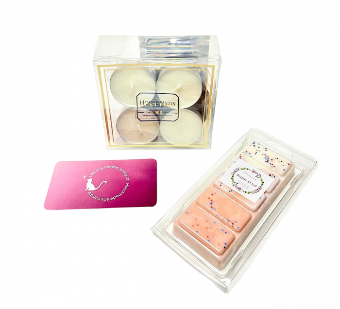 Cutie eleganta, set lumanari neparfumate, suport ,etalic negru, snap bar clam shell aroma Bujor si tei, 100 g [2]