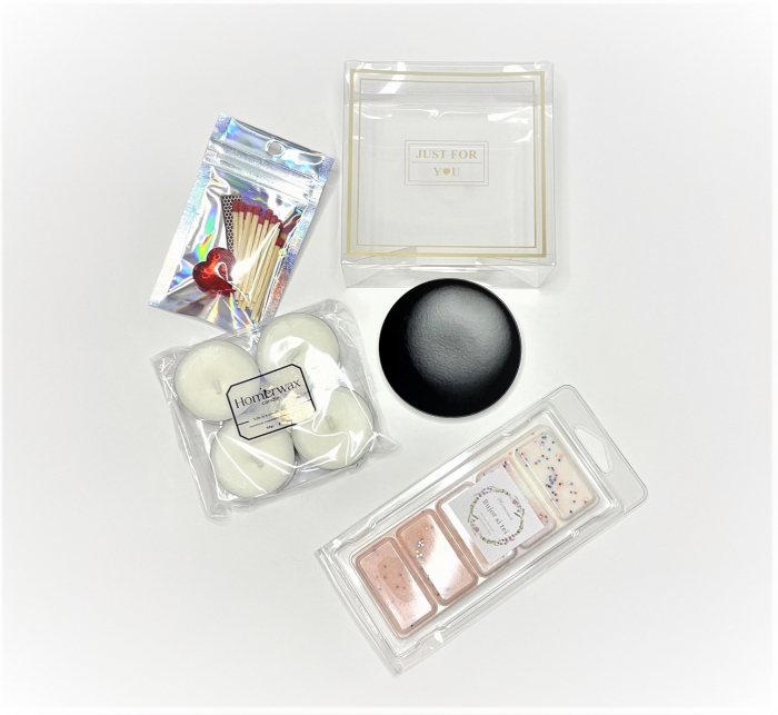 Cutie eleganta, set lumanari neparfumate, suport ,etalic negru, snap bar clam shell aroma Bujor si tei, 100 g [4]