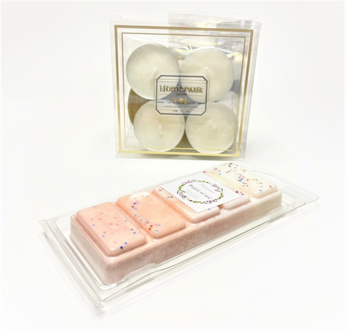 Cutie eleganta, set lumanari neparfumate, suport metalic auriu, snap bar clam shell aroma Bujor si tei, 100 g [2]