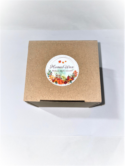 Set lumanari neparfumate, tip pastila, din ceara naturala de soia, culoare portocaliu, editie speciala de Halloween, handmade, 4 buc, cantitate ceara 80 g Cele 4 lumanari sunt ambalate impreuna cu o hartie tissue neagra intr-o cutie de carton.  [4]