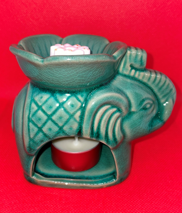 Vas de ceramica Elefantul verde norocos pentru topirea bucatilor de ceara parfumata [5]