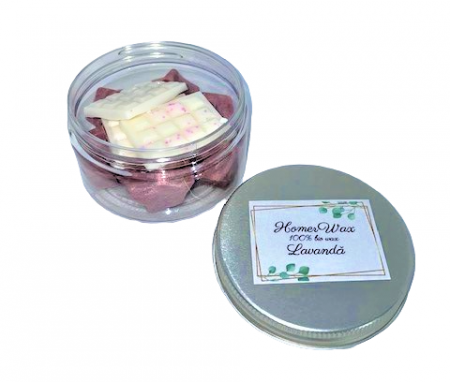 Bucati de ceara parfumata - Ceara naturala parfumata de soia in borcan transparent, capac argintiu, handmade, 60 g