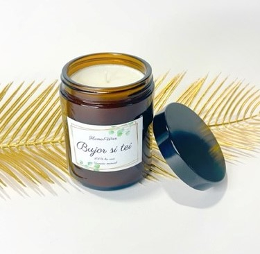 Lumanare parfumata din ceara naturala de soia in recipient reutilizabil borcan ambra cu capac negru cantitate ceara 170 g [6]