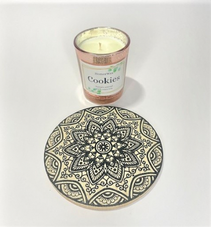 Lumanare parfumata, ceara soia, aroma Cookies, 75 g, suport lemn mandala [4]