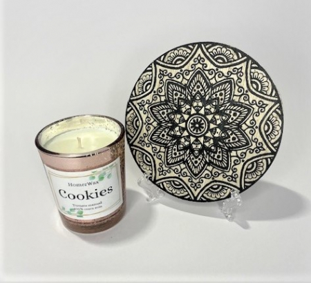 Lumanare parfumata, ceara soia, aroma Cookies, 75 g, suport lemn mandala [2]