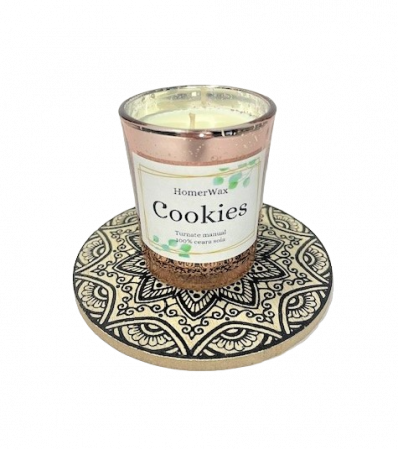Lumanari parfumate - Lumanare parfumata, ceara soia, aroma Cookies, 75 g, suport lemn mandala