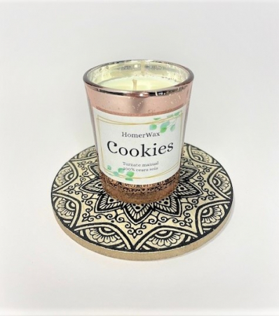 Lumanare parfumata, ceara soia, aroma Cookies, 75 g, suport lemn mandala [1]