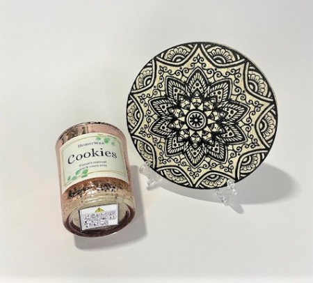 Lumanare parfumata, ceara soia, aroma Cookies, 75 g, suport lemn mandala [3]