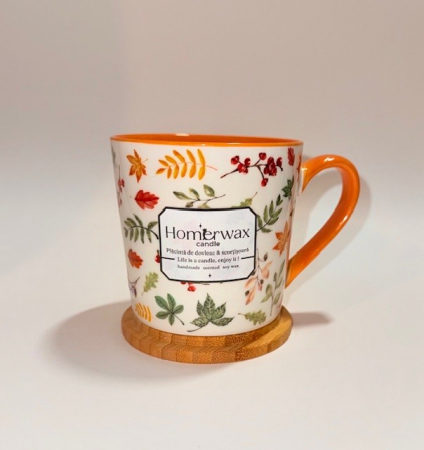 Lumanare parfumata din ceara de soia, in cana din ceramica cu model de sezon – colectia de toamna – Fosnet de frunze, 240 g, cu mini dovlecei [7]