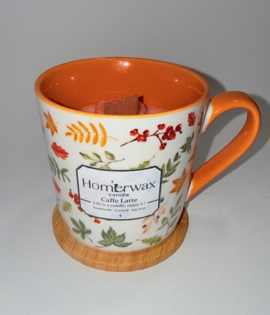 Lumanare parfumata din ceara de soia, in cana din ceramica cu model de sezon – colectia de toamna – Fosnet de frunze, 240 g, cu mini dovlecei [5]