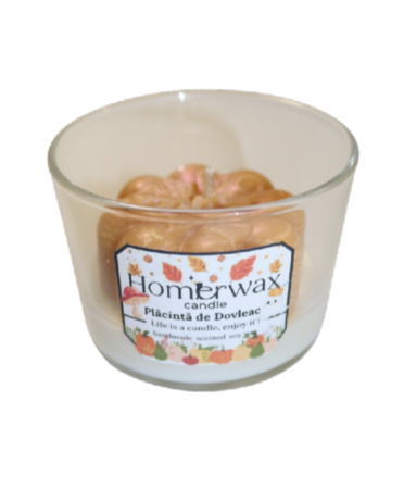 Lumanari parfumate - Lumanare parfumata din ceara de soia, model Dovleac cu frunze, aroma Placinta de Dovleac, 90 g