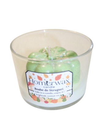 Lumanari parfumate - Lumanare parfumata din ceara de soia, model Dovleac cu frunza, aroma Boabe de Struguri, 90 g