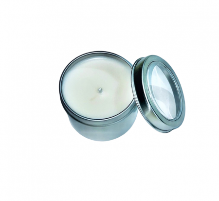 Lumanari parfumate - Lumanare parfumata din ceara naturala de soia, cutie aluminiu cu fereastra, fitil de bumbac cerat, handmade, 85 g