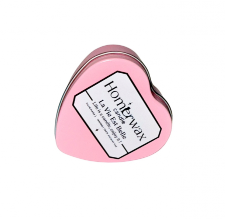 Lumanare parfumata din ceara naturala de soia, in recipient metalic reutilizabil, in forma de inima, culoare roz, cantitate ceara 40 g, arome: Alien sau La vie est belle [6]