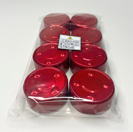 Setul red box contine o tableta ( snap bar) parfumata din ceara naturala de soia, cu aroma Bujor si tei, 50 g, 8 lumanari neparfumate din ceara naturala de soia, tip pastila, 128 g si o cutie eleganta de culoare rosie cu model [6]