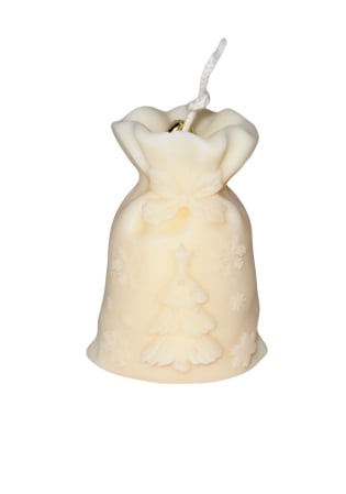 Povesti din ceara si foc - Sacul lui Mos Craciun cu model de BRAD - lumanare decorativa, parfumata din ceara de soia - clopotel, 67 g - editie speciala