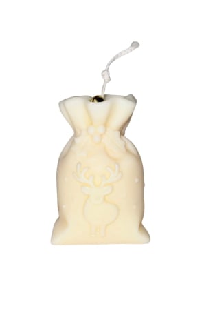 Povesti din ceara si foc - Sacul lui Mos Craciun cu model REN - lumanare decorativa, parfumata din ceara de soia - clopotel, 72 g - editie speciala