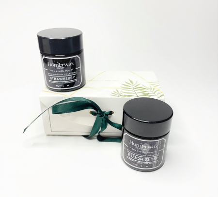 Set 2 mini lumanari parfumate din ceara de soia, borcane ambra, 2 arome diferite, 25 g/buc, cutie eleganta Black Opium // Flori de primavara Bujor si tei // Capsuni Lavanda // Lapte si miere [7]
