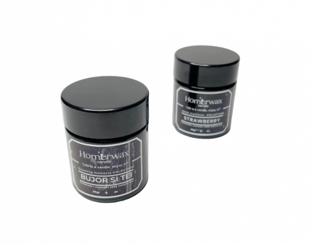 Set 2 mini lumanari parfumate din ceara de soia, borcane ambra, 2 arome diferite, 25 g/buc, cutie eleganta Black Opium // Flori de primavara Bujor si tei // Capsuni Lavanda // Lapte si miere [1]