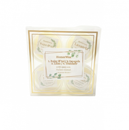 Bucati de ceara parfumata - Set 4 arome diferite de wax melts, Bujor si tei / Lavanda / Liliac / Trandafir, 100 g