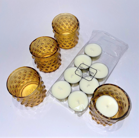 4 pahare aurii si 8 lumanari neparfumate din ceara naturala de soia, tip pastila, 128 g [4]