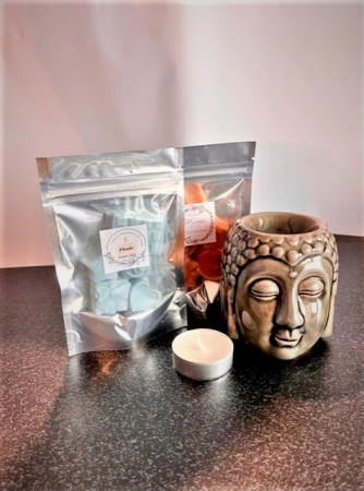 Set cadou ceara parfumata de soia 2 seturi ( Ploaie si Scortisoara) de cate 5 bucati de ceara cantitate ceara 50 - 60 g si vas de ceramica maro lucios Buddha [5]