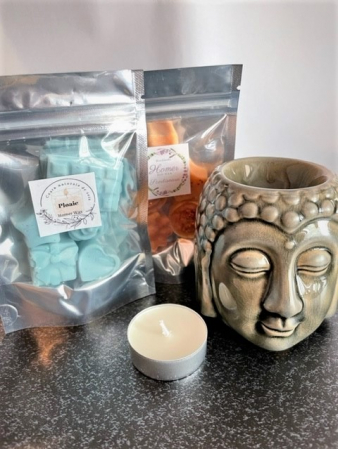 Set cadou ceara parfumata de soia 2 seturi ( Ploaie si Scortisoara) de cate 5 bucati de ceara cantitate ceara 50 - 60 g si vas de ceramica maro lucios Buddha [4]