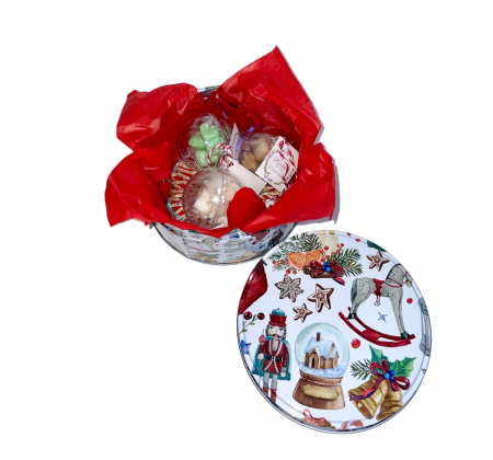 Seturi cadou - Globuri parfumate de Craciun, wax melts, ceara parfumata de soia, handmade, 3 bucati, arome Cookies, Craciun, Scortisoara, 30 g Cutie metalica cu model festiv