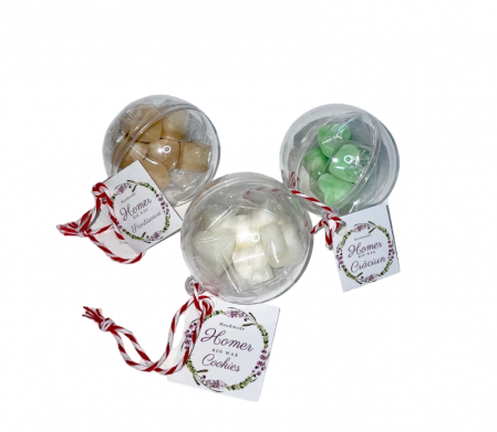 Globuri parfumate de Craciun, wax melts, ceara parfumata de soia, handmade, 3 bucati, arome Cookies, Craciun, Scortisoara, 30 g Cutie metalica cu model festiv [2]