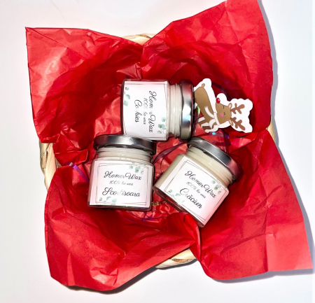 Cosulet cu 3 lumanari parfumate din ceara de soia, handmade, arome Cookies, Craciun, Scortisoara, 150 g [3]