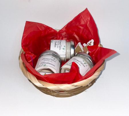 Cosulet cu 3 lumanari parfumate din ceara de soia, handmade, arome Cookies, Craciun, Scortisoara, 150 g [4]