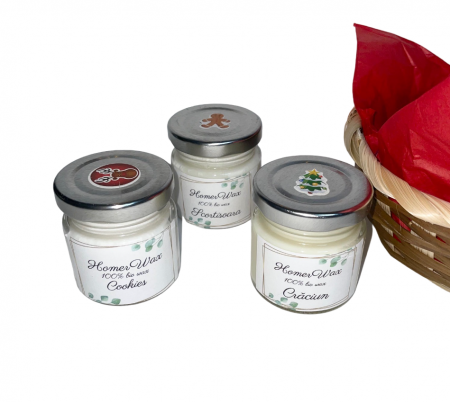 Cosulet cu 3 lumanari parfumate din ceara de soia, handmade, arome Cookies, Craciun, Scortisoara, 150 g [1]