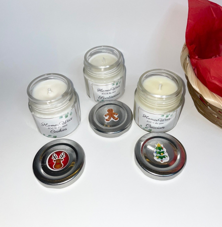 Cosulet cu 3 lumanari parfumate din ceara de soia, handmade, arome Cookies, Craciun, Scortisoara, 150 g [2]