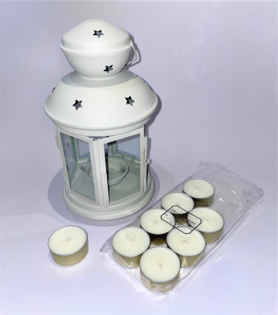 Set felinar metalic bej si 8 lumanari neparfumate din ceara naturala de soia, tip pastila, 128 g [3]