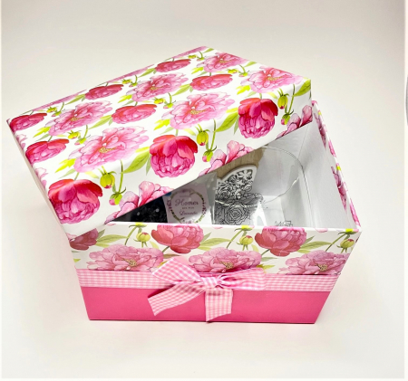 Cutie eleganta cu decoratiune de lemn in forma de fluture, cana de sticla, infuzor pentru ceai, set wax melts Bujor si tei, 4 lumanari aurii tip pastila, saculet organza cu flori uscate de Lavanda, handmade [6]