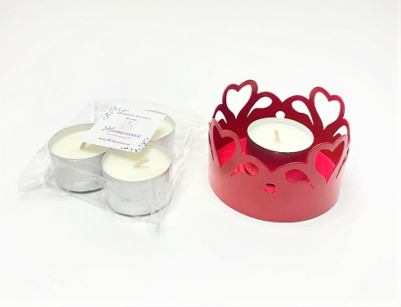 Cutie eleganta cu suport metalic pentru lumanare, set 4 lumanari tip pastila, ambalaj argintiu, handmade [2]