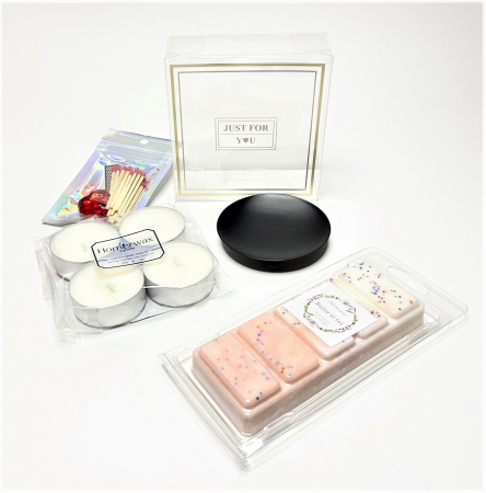 Cutie eleganta, set lumanari neparfumate, suport ,etalic negru, snap bar clam shell aroma Bujor si tei, 100 g [2]